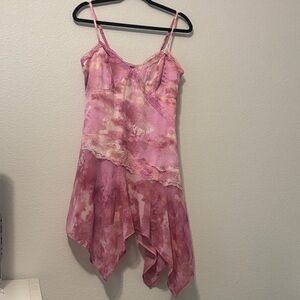 wild fable Pink Tie-Dye Lace-Trim Midi Slip Dress